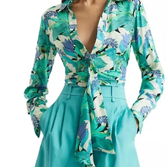 REISS Dana Tie Front Shirt – Aquamarine – US 4 – NWT - Picture 6 of 11